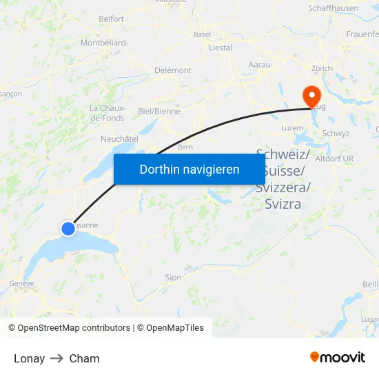 Lonay to Cham map