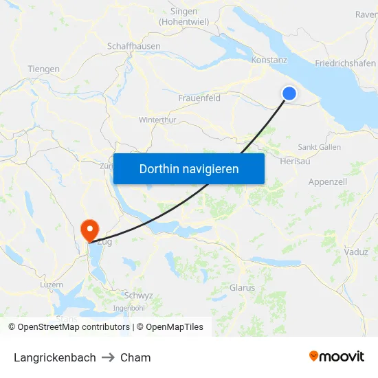 Langrickenbach to Cham map