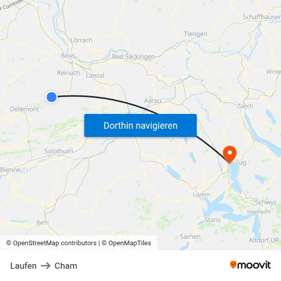 Laufen to Cham map