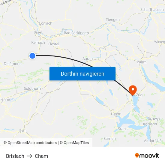 Brislach to Cham map