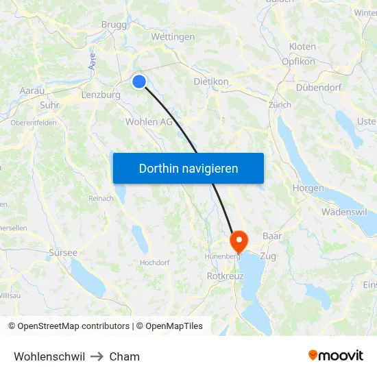 Wohlenschwil to Cham map