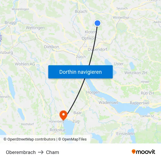 Oberembrach to Cham map
