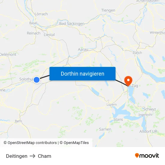 Deitingen to Cham map