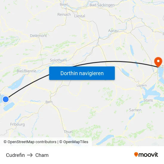 Cudrefin to Cham map