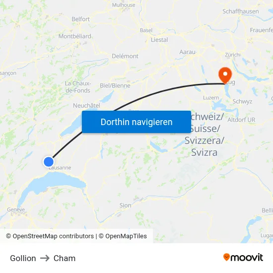 Gollion to Cham map