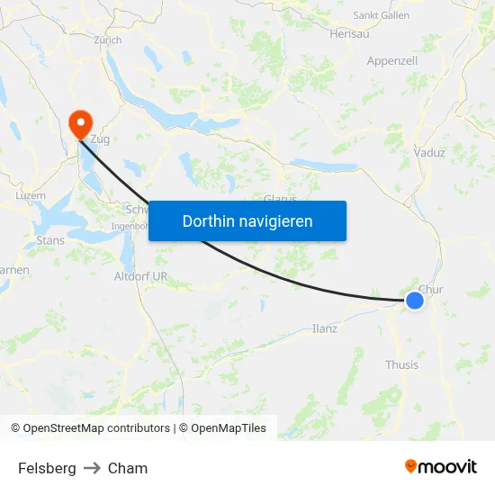 Felsberg to Cham map