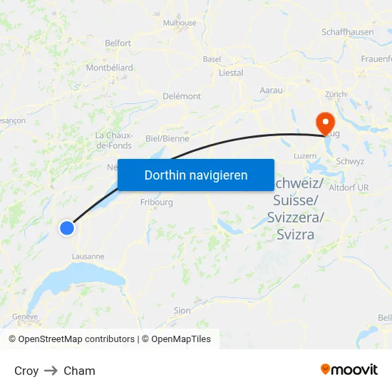 Croy to Cham map