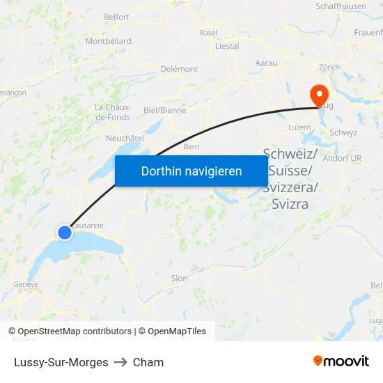 Lussy-Sur-Morges to Cham map