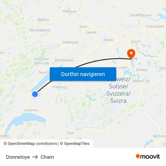 Donneloye to Cham map