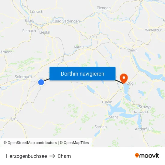 Herzogenbuchsee to Cham map