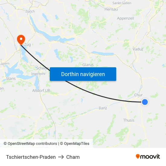 Tschiertschen-Praden to Cham map