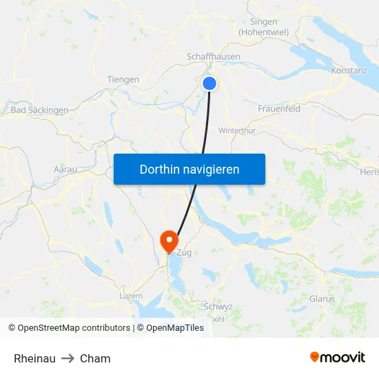 Rheinau to Cham map