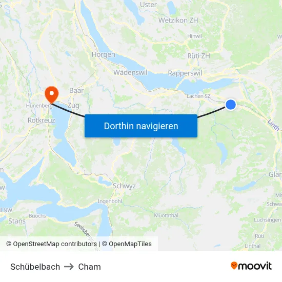 Schübelbach to Cham map