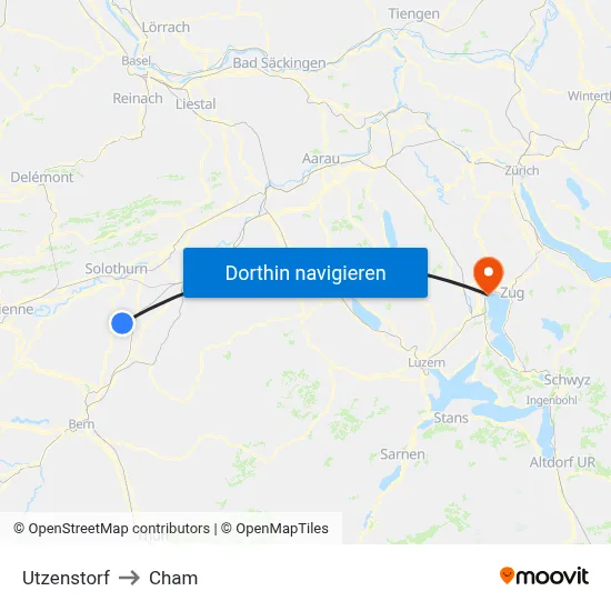 Utzenstorf to Cham map