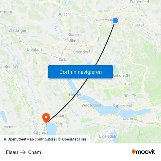 Elsau to Cham map