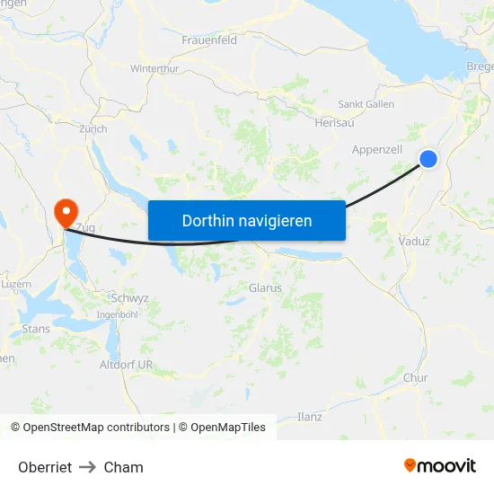 Oberriet to Cham map