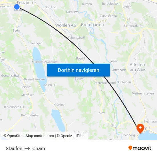 Staufen to Cham map