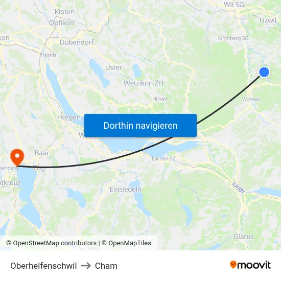 Oberhelfenschwil to Cham map