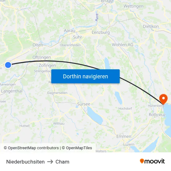 Niederbuchsiten to Cham map