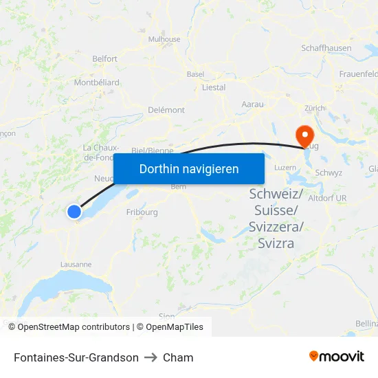 Fontaines-Sur-Grandson to Cham map
