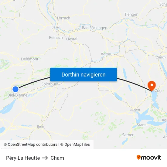 Péry-La Heutte to Cham map