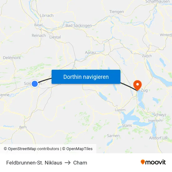 Feldbrunnen-St. Niklaus to Cham map