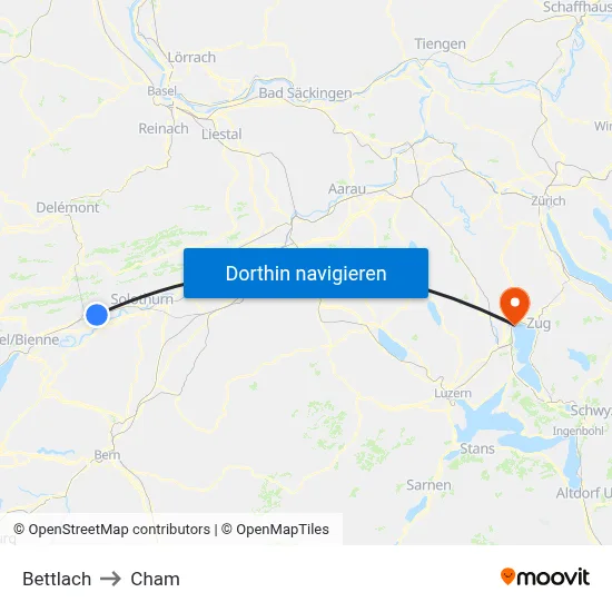 Bettlach to Cham map