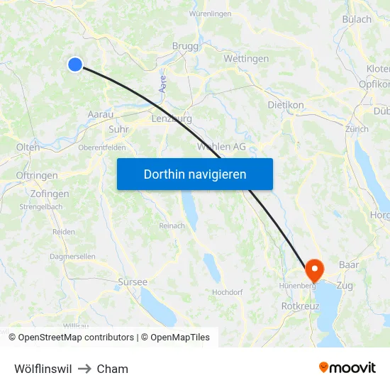 Wölflinswil to Cham map