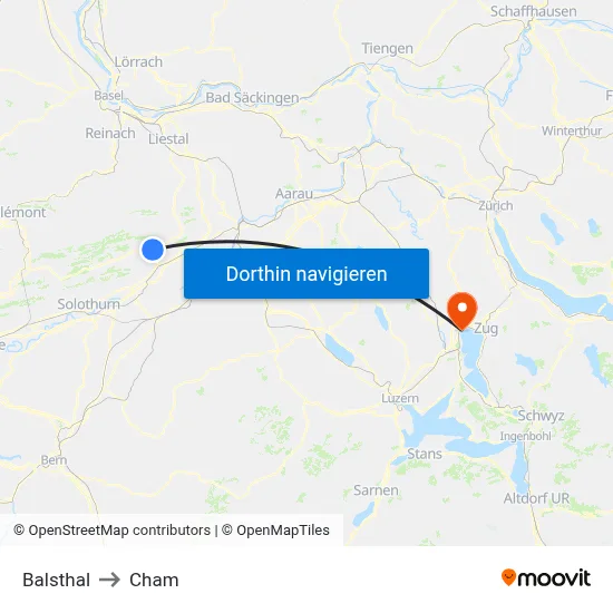 Balsthal to Cham map