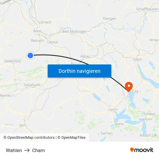 Wahlen to Cham map