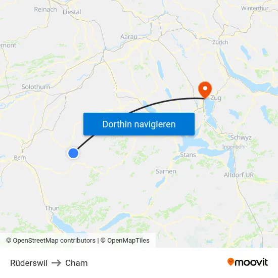 Rüderswil to Cham map