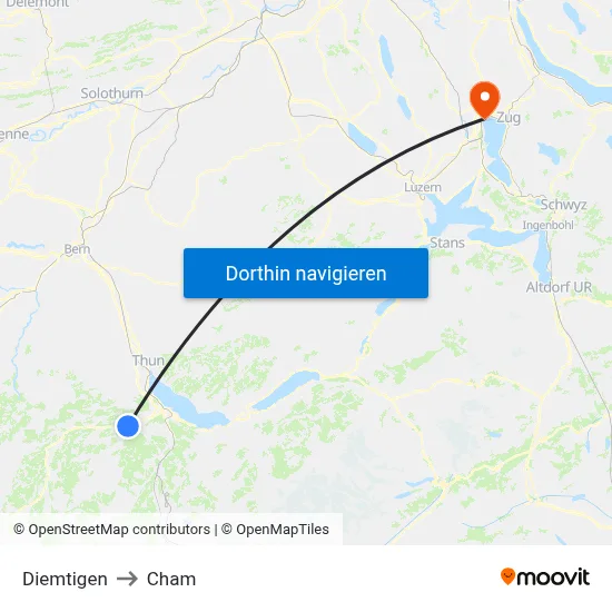 Diemtigen to Cham map