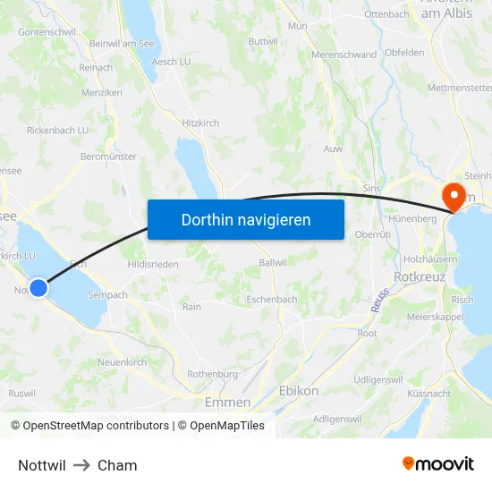 Nottwil to Cham map