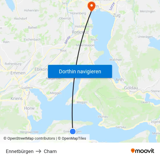 Ennetbürgen to Cham map
