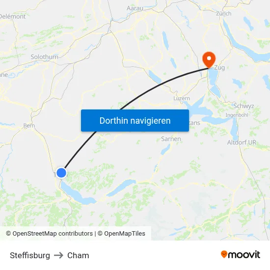 Steffisburg to Cham map