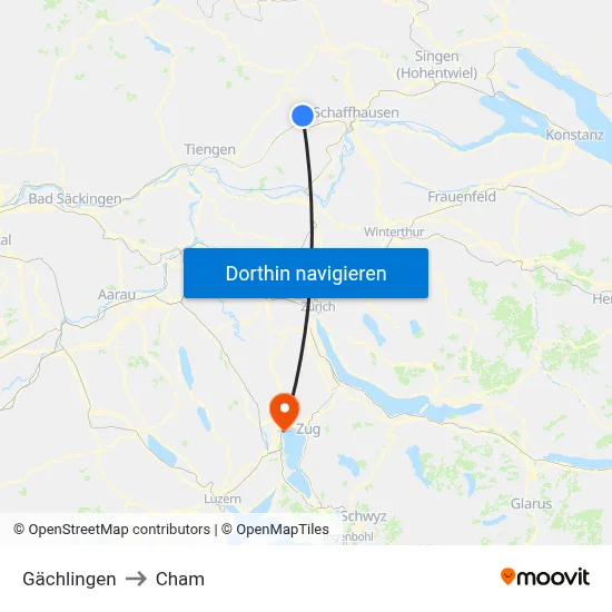 Gächlingen to Cham map