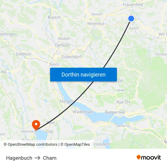 Hagenbuch to Cham map