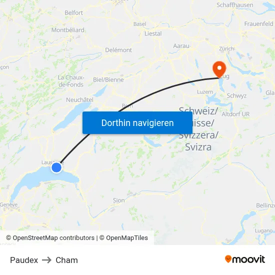 Paudex to Cham map
