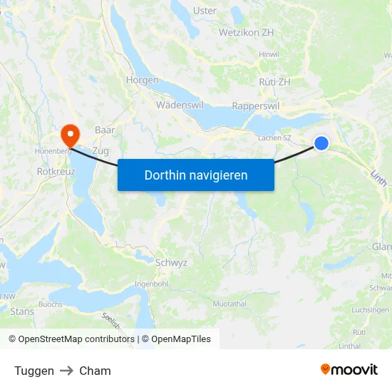 Tuggen to Cham map