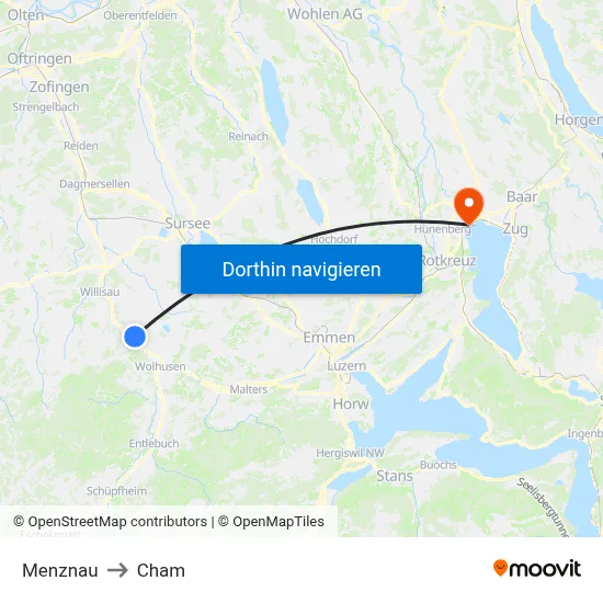 Menznau to Cham map