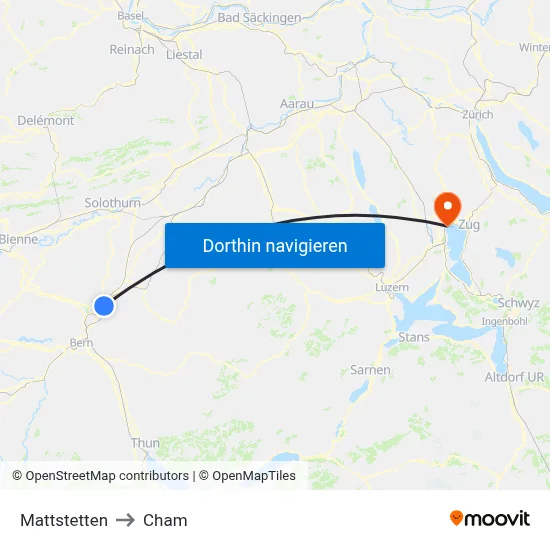 Mattstetten to Cham map
