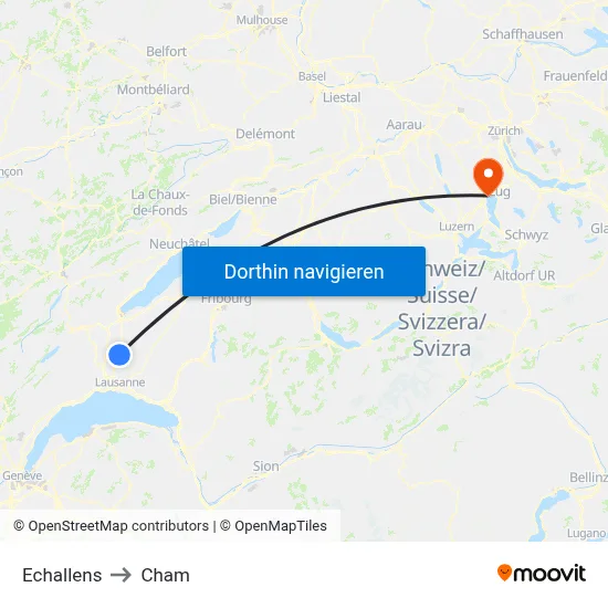 Echallens to Cham map