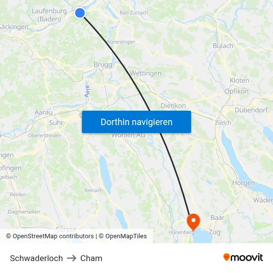 Schwaderloch to Cham map
