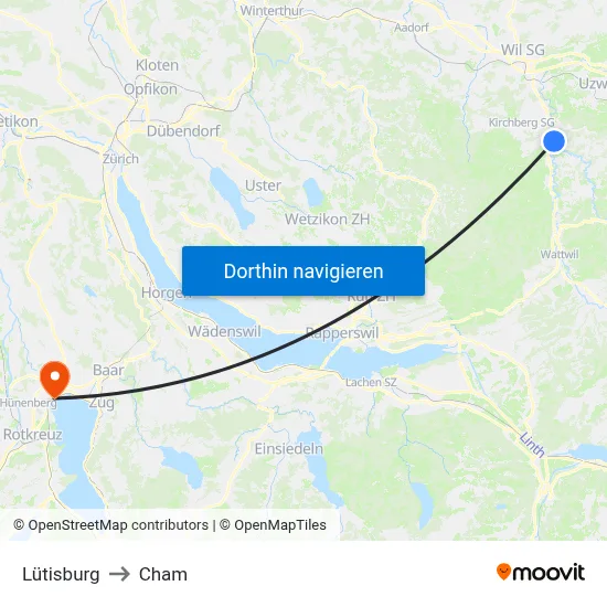 Lütisburg to Cham map