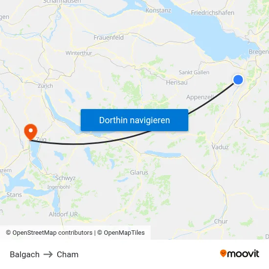 Balgach to Cham map