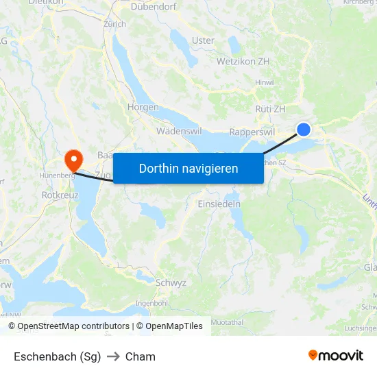 Eschenbach (Sg) to Cham map
