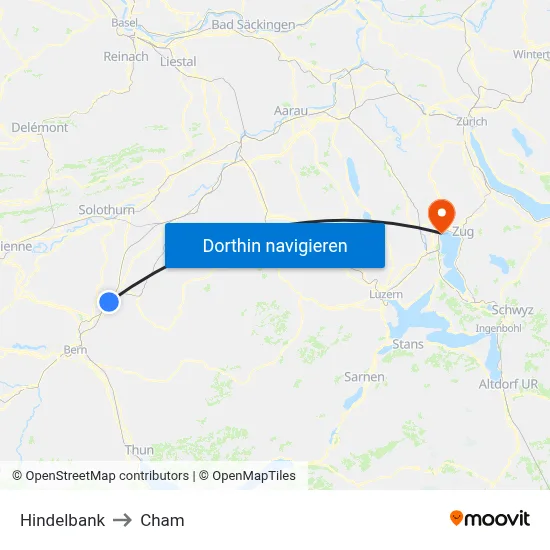 Hindelbank to Cham map