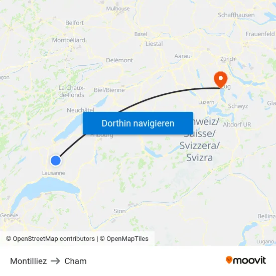 Montilliez to Cham map