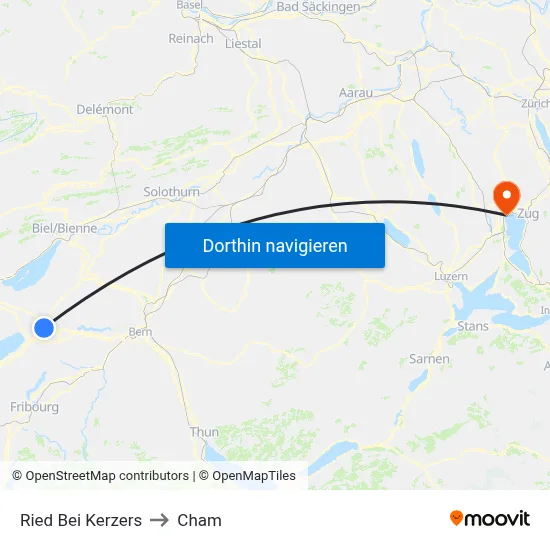 Ried Bei Kerzers to Cham map
