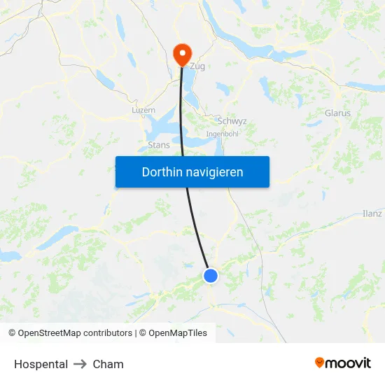 Hospental to Cham map